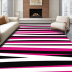 Bold Pink Black White Stripe Design Rug