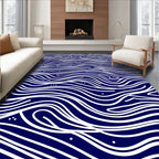 Deep Blue White Wavy Lines Design Rug