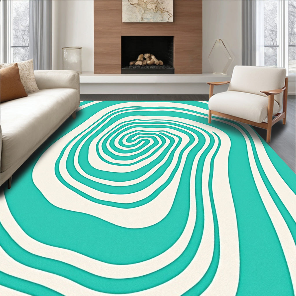 Abstract Swirl Teal Cream Pattern Rug