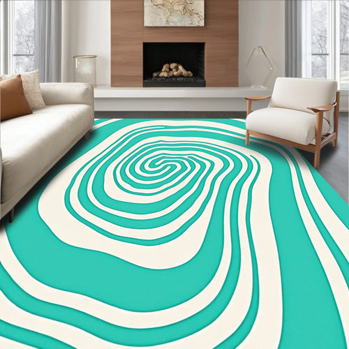 Abstract Swirl Teal Cream Pattern Rug