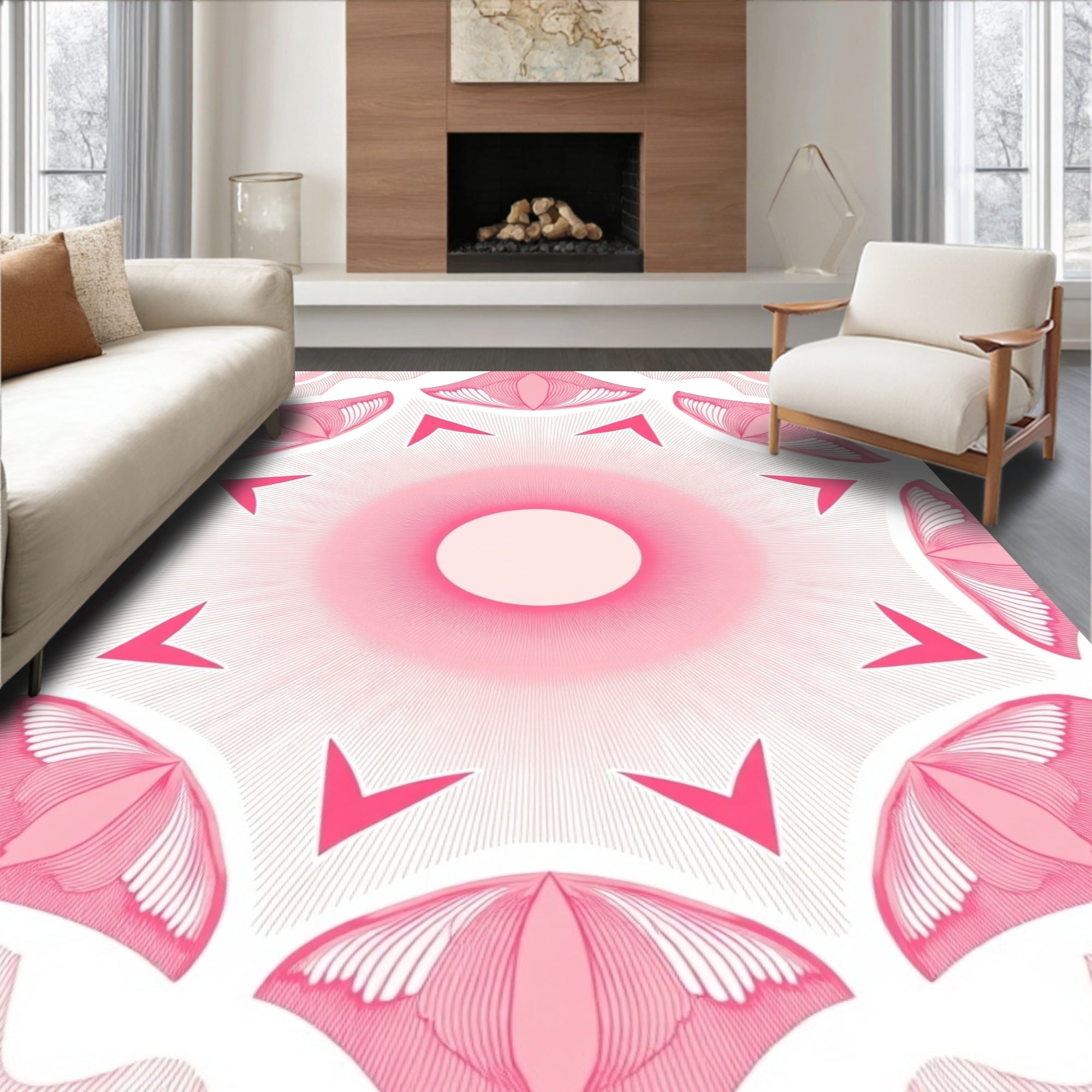 Pink Lotus Floral Kaleidoscope Rug