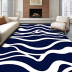 Navy White Wavy Abstract Pattern Rug