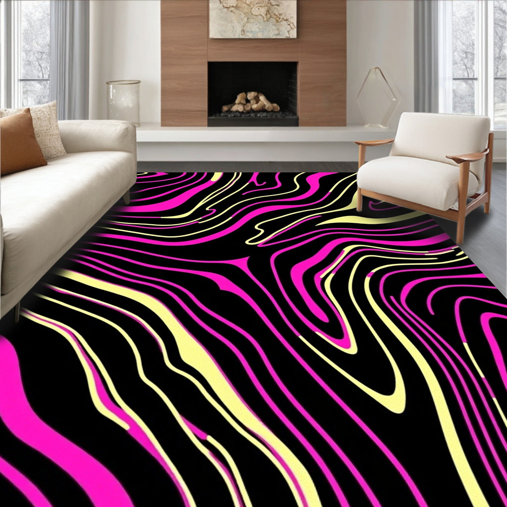 Vibrant Pink Yellow Swirl Design Rug