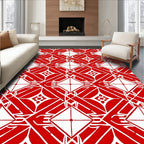 Red and White Geometric Diamond Pattern Rug