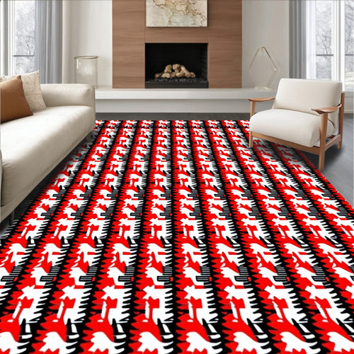 Abstract Geometric Red White Pattern Rug