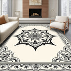Elegant Black White Mandala Pattern Rug