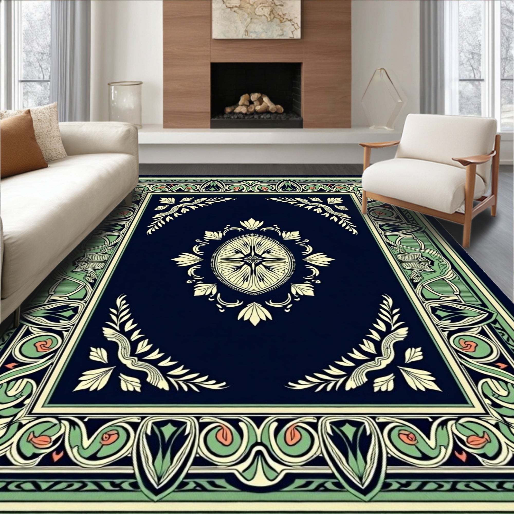 Art Nouveau Floral Border Design Rug
