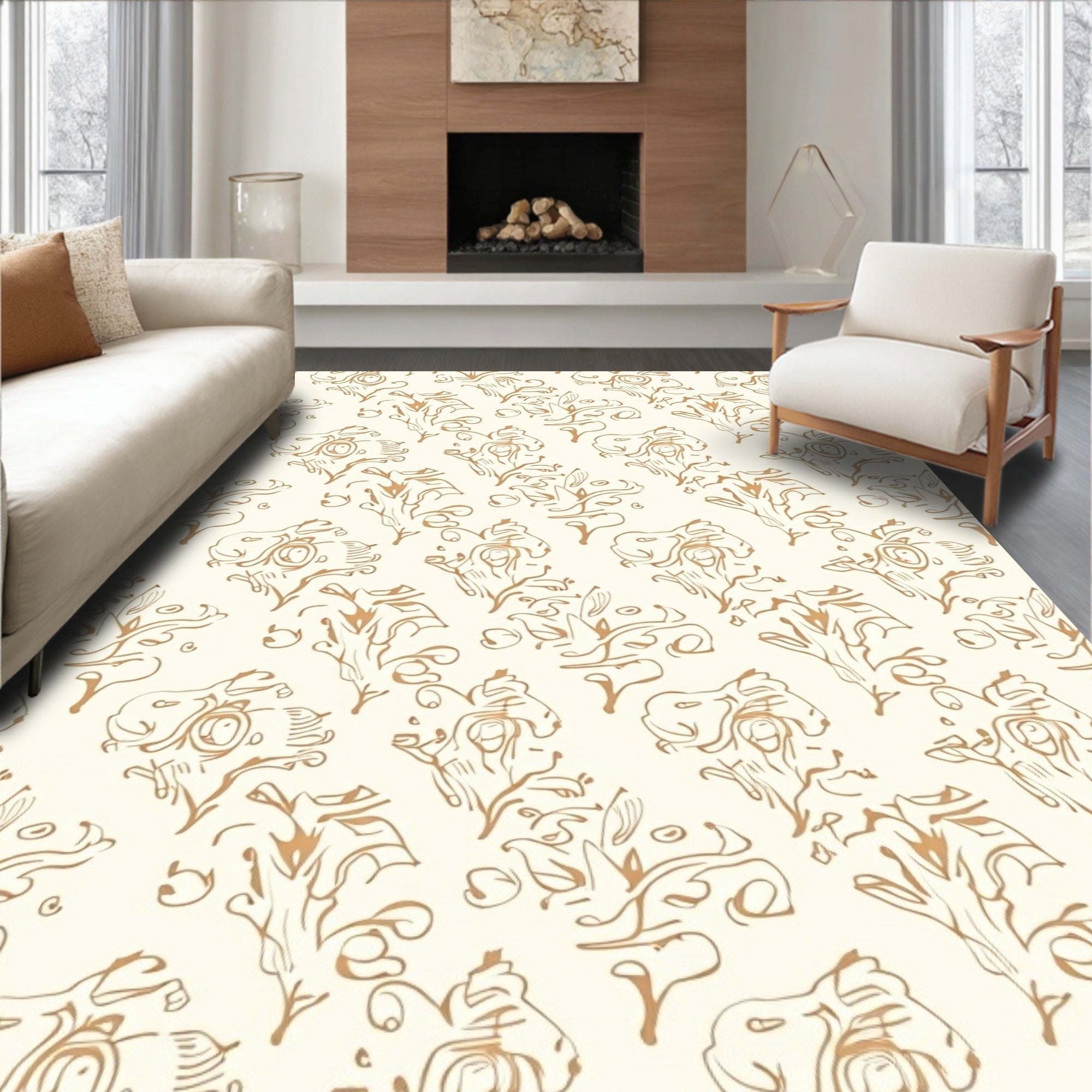 Ornate Floral Sketch Pattern Rug