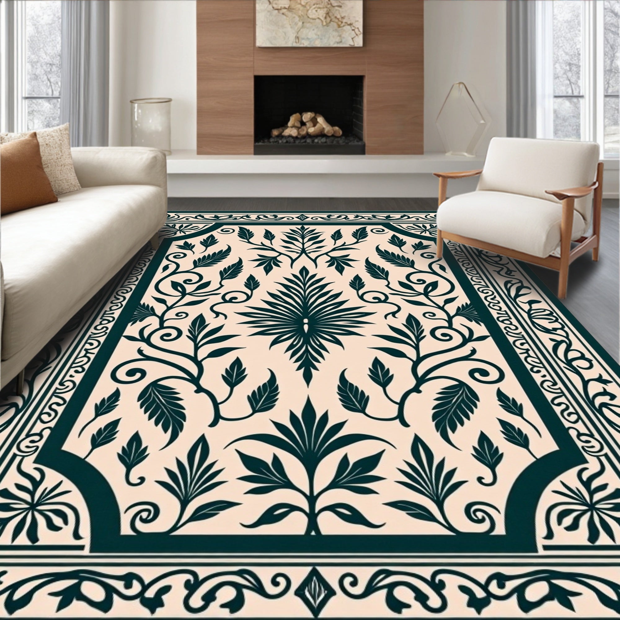 Classic Floral Swirl Silhouette Pattern Rug