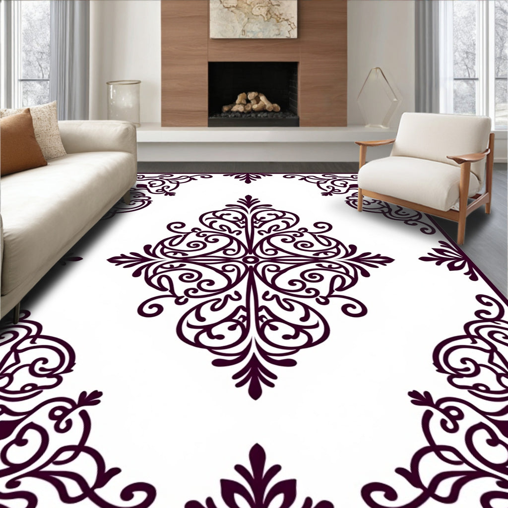 Ornate Corner Scrollwork Pattern Rug