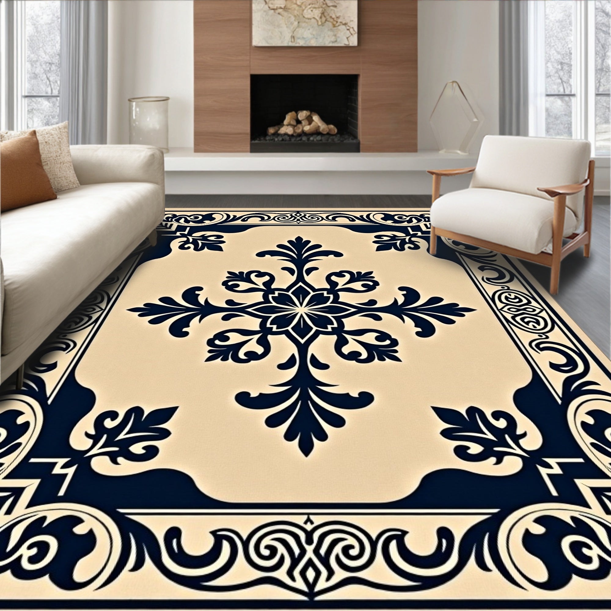 Traditional Dark Floral Scrollwork Pattern Rug