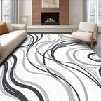 Abstract Swirling Black Gray Pattern Rug