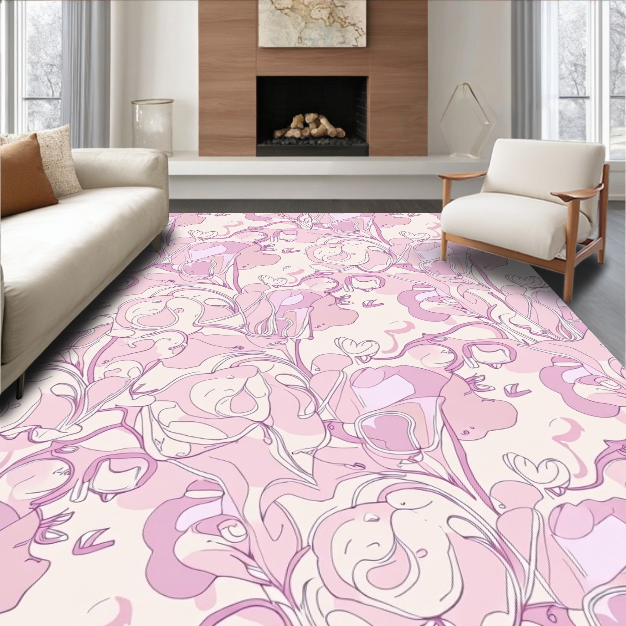 Art Nouveau Stylized Floral Swirl Design Rug