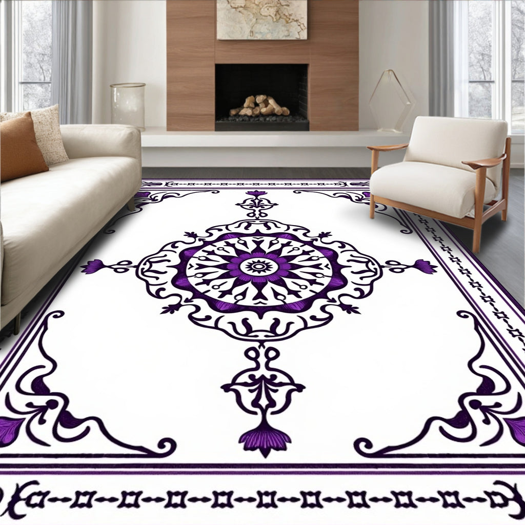 Purple Black Ornate Floral Rug