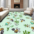 Whimsical Bees and Leaves Pattern Rug