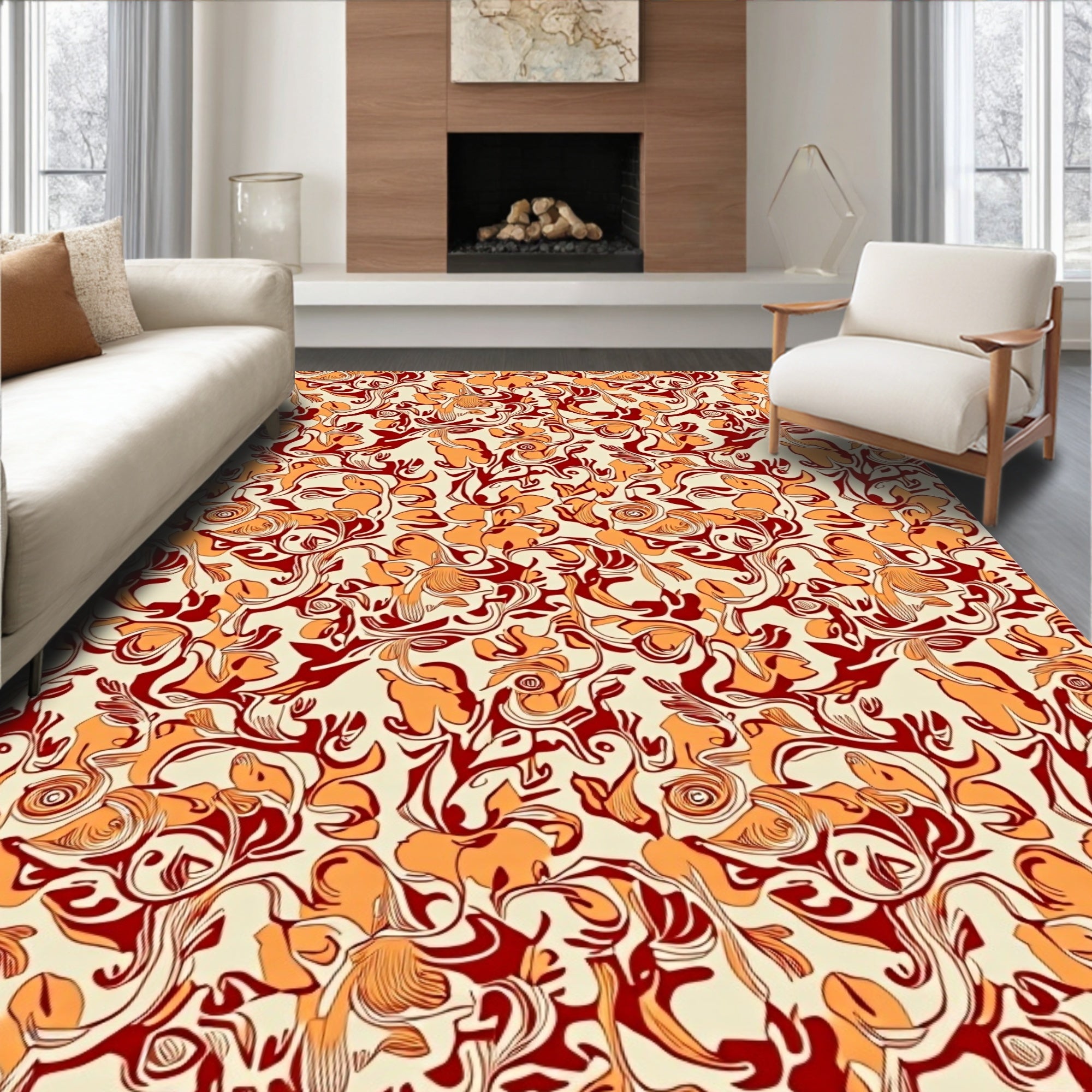 Art Nouveau Floral Swirl Pattern Rug