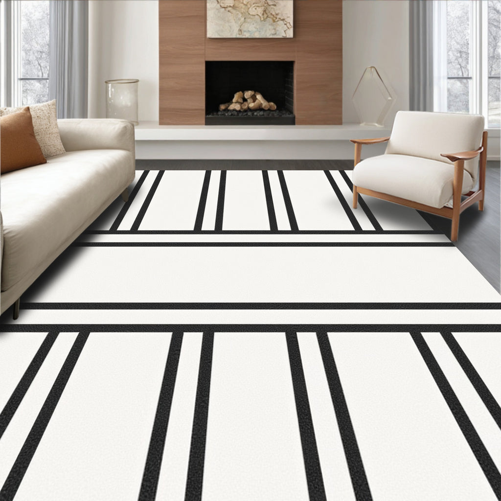 Monochrome Vertical Stripe Geometric Design Rug