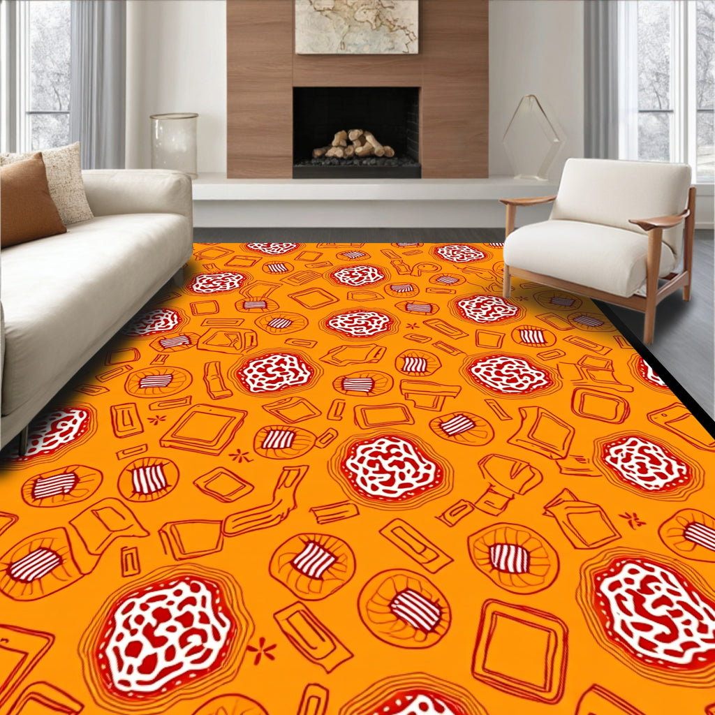 Abstract Red White Organic Shapes Rug