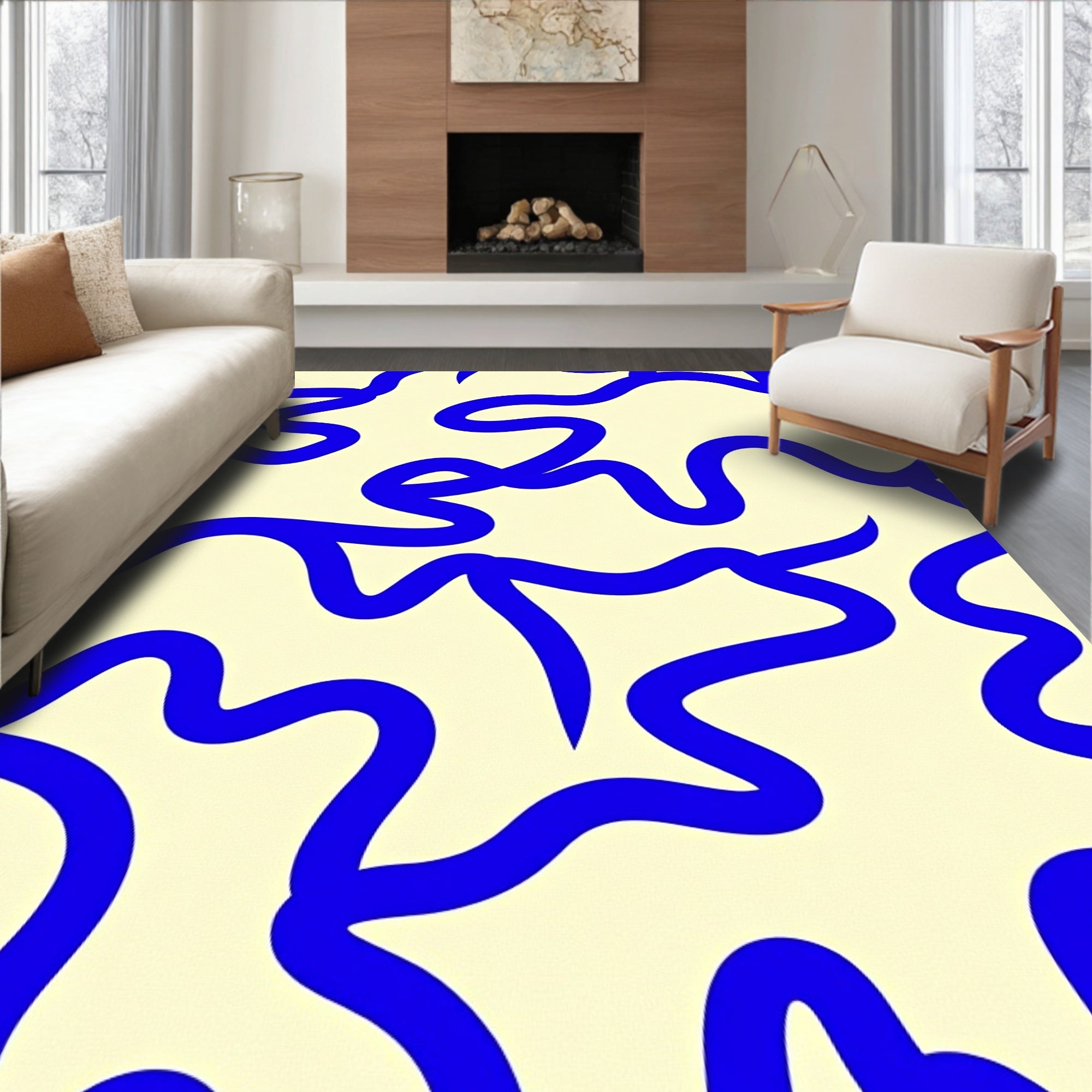 Bold Blue Wavy Pattern Rug