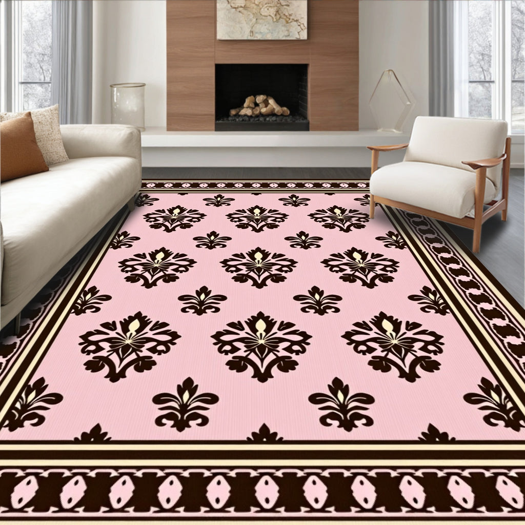Classic Damask Floral Pattern Pink Rug