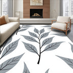 Modern Gray Leaf Pattern Rug