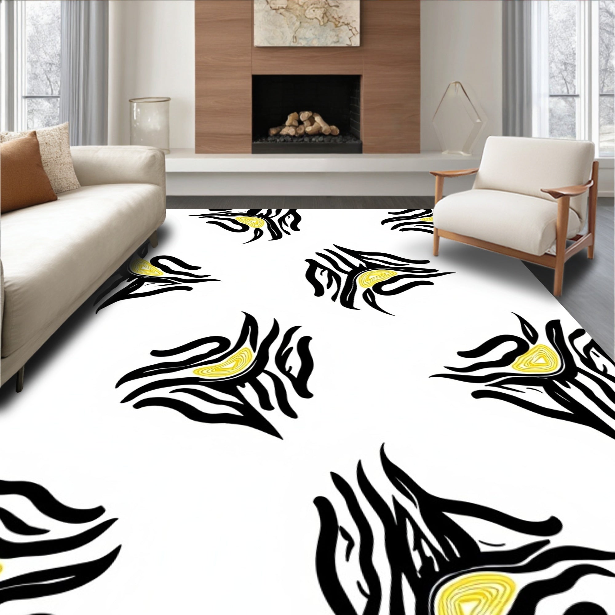 Bold Black Yellow Abstract Design Rug