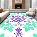 Purple Teal Floral Medallion Pattern Rug