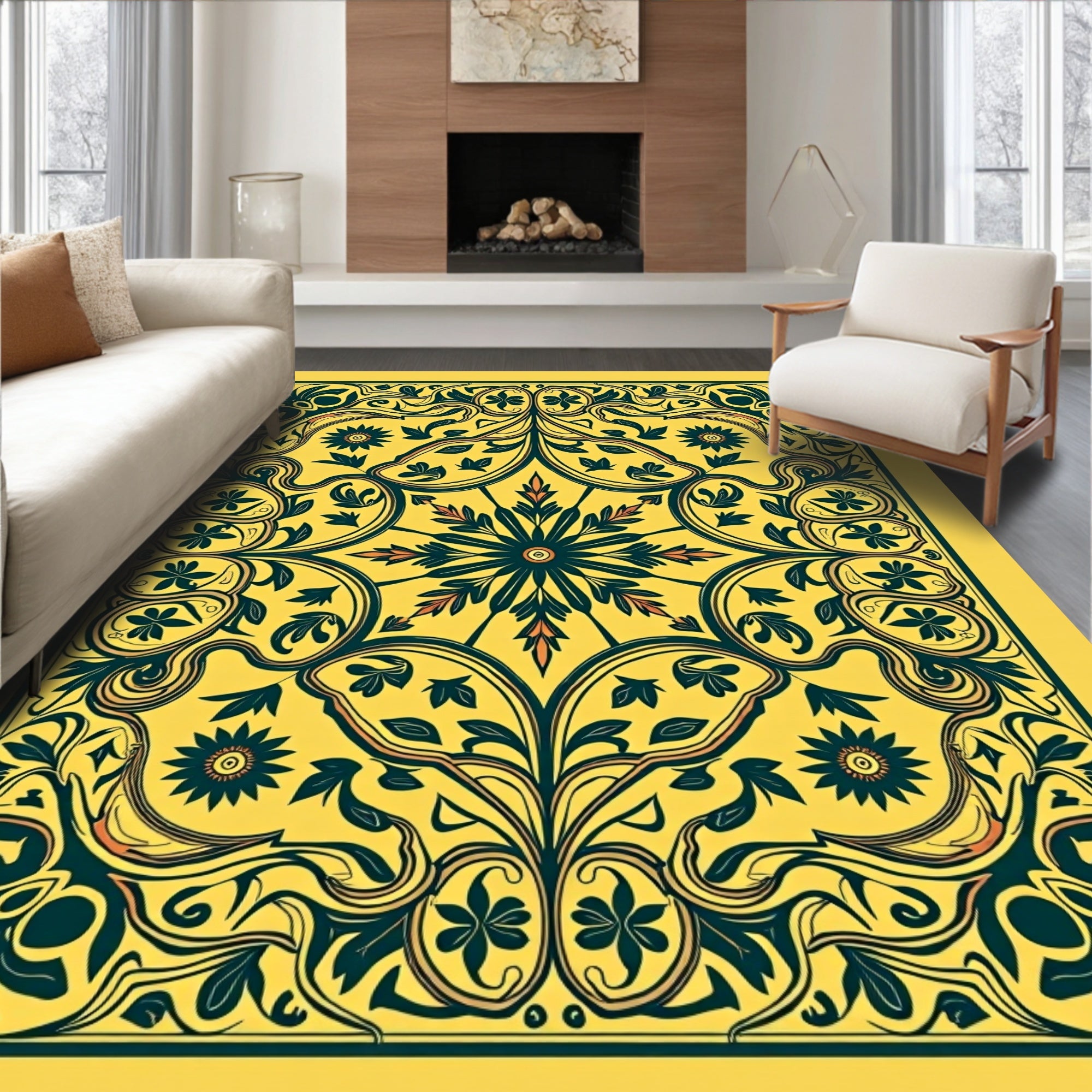 Ornate Floral Crest Pattern Rug