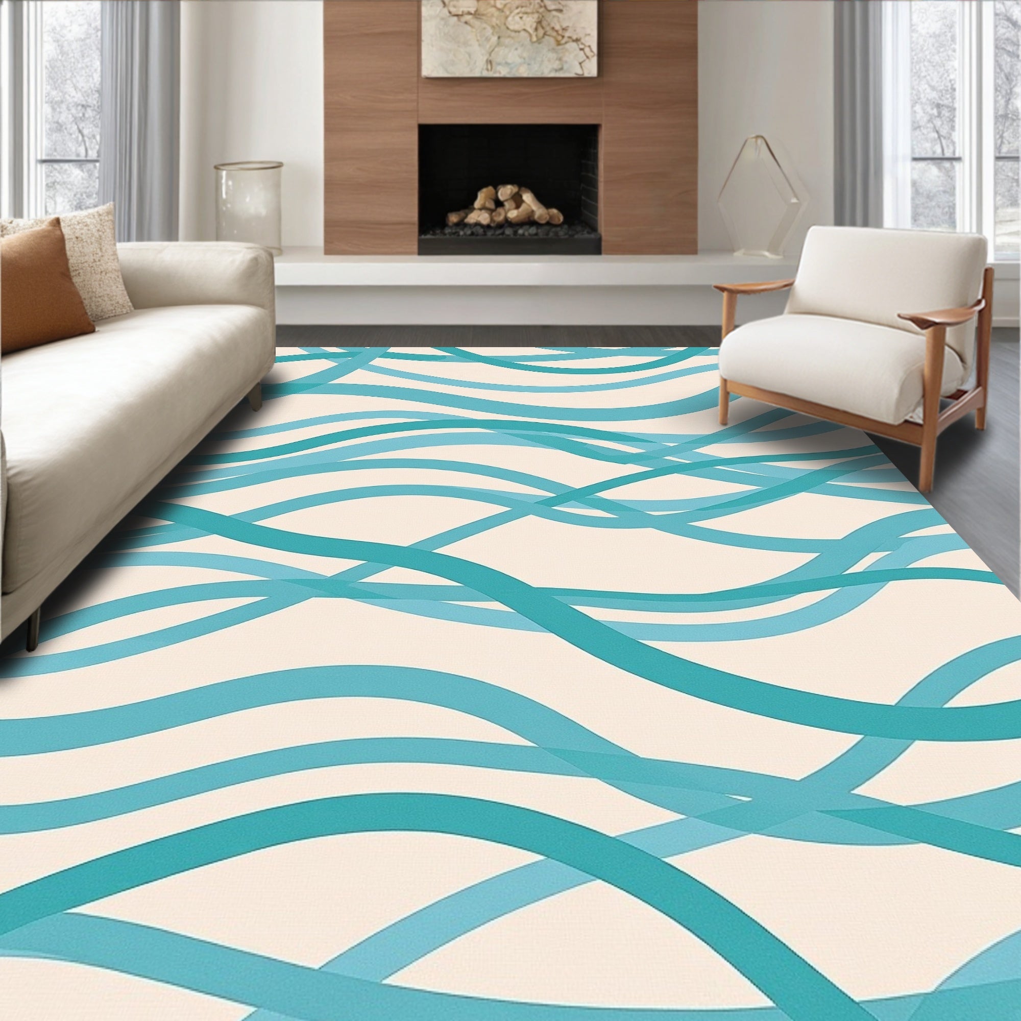 Aqua Wave Pattern Rug