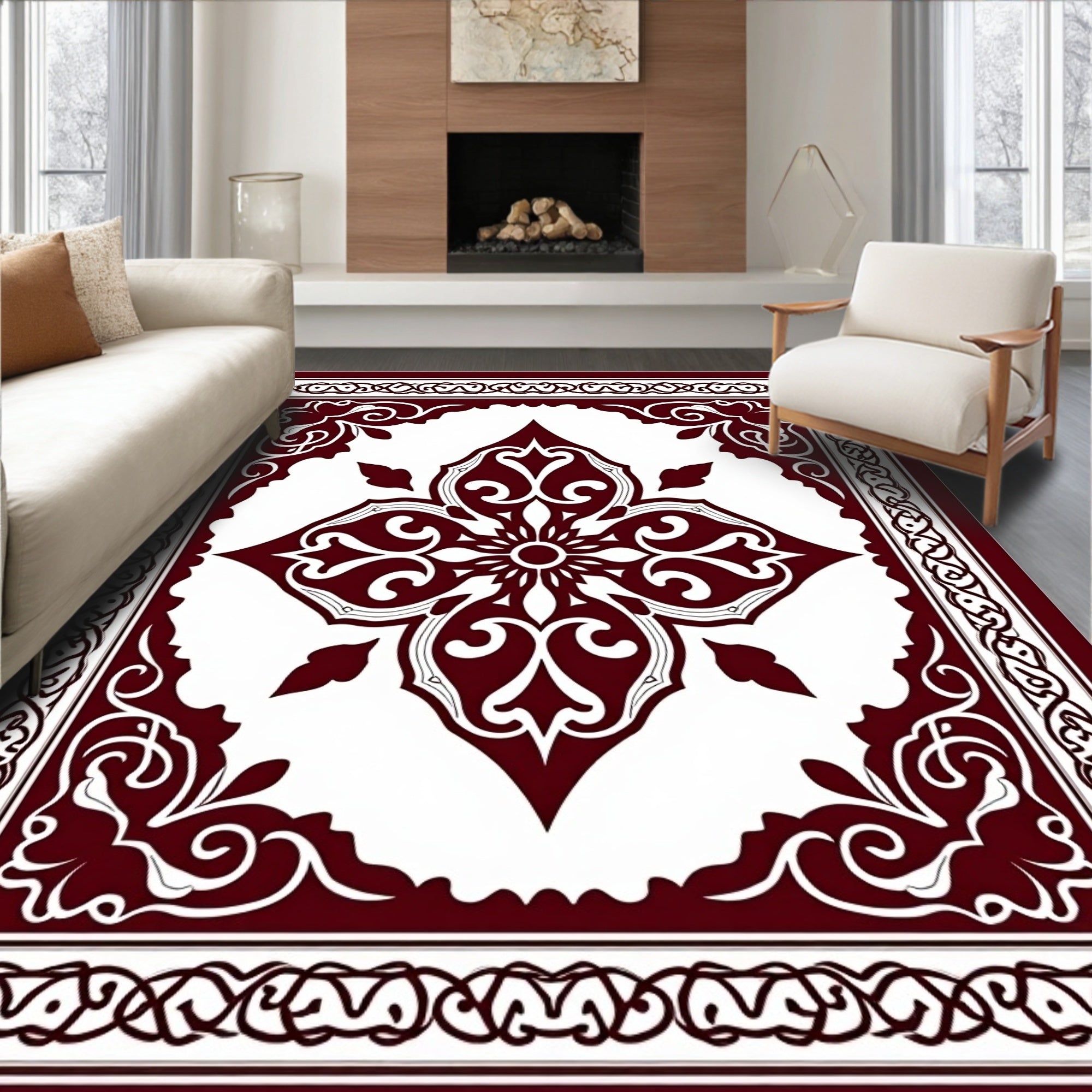 Deep Red Ornate Medallion Rug