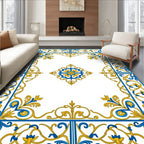 Royal Blue Yellow Floral Scroll Border Rug