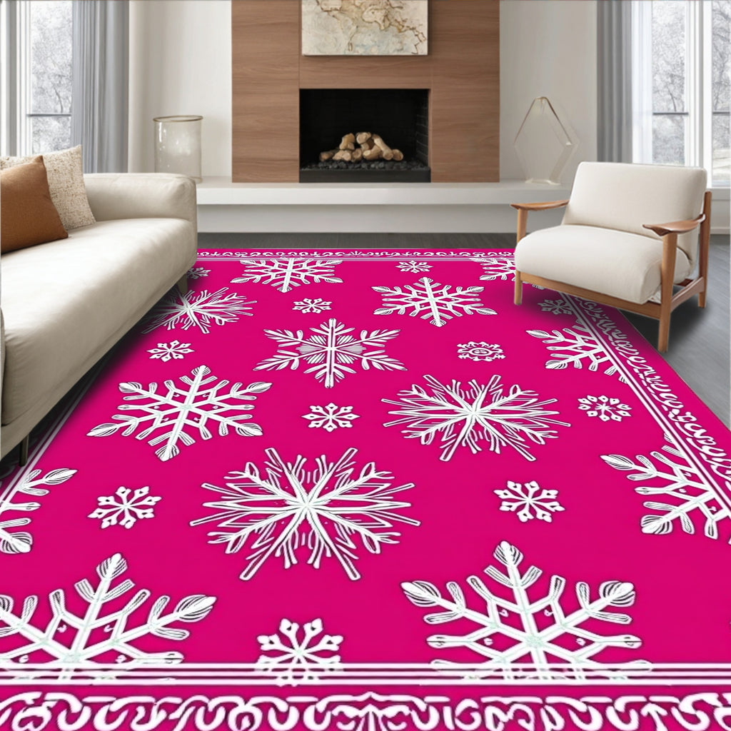 Bright Pink Snowflake Scatter Rug