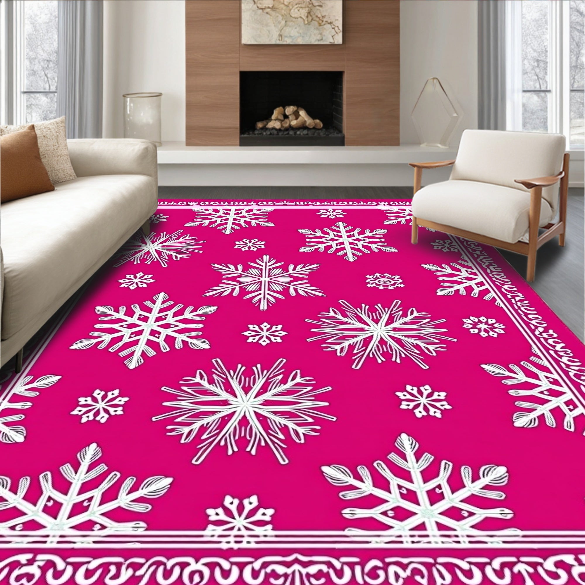 Bright Pink Snowflake Scatter Rug