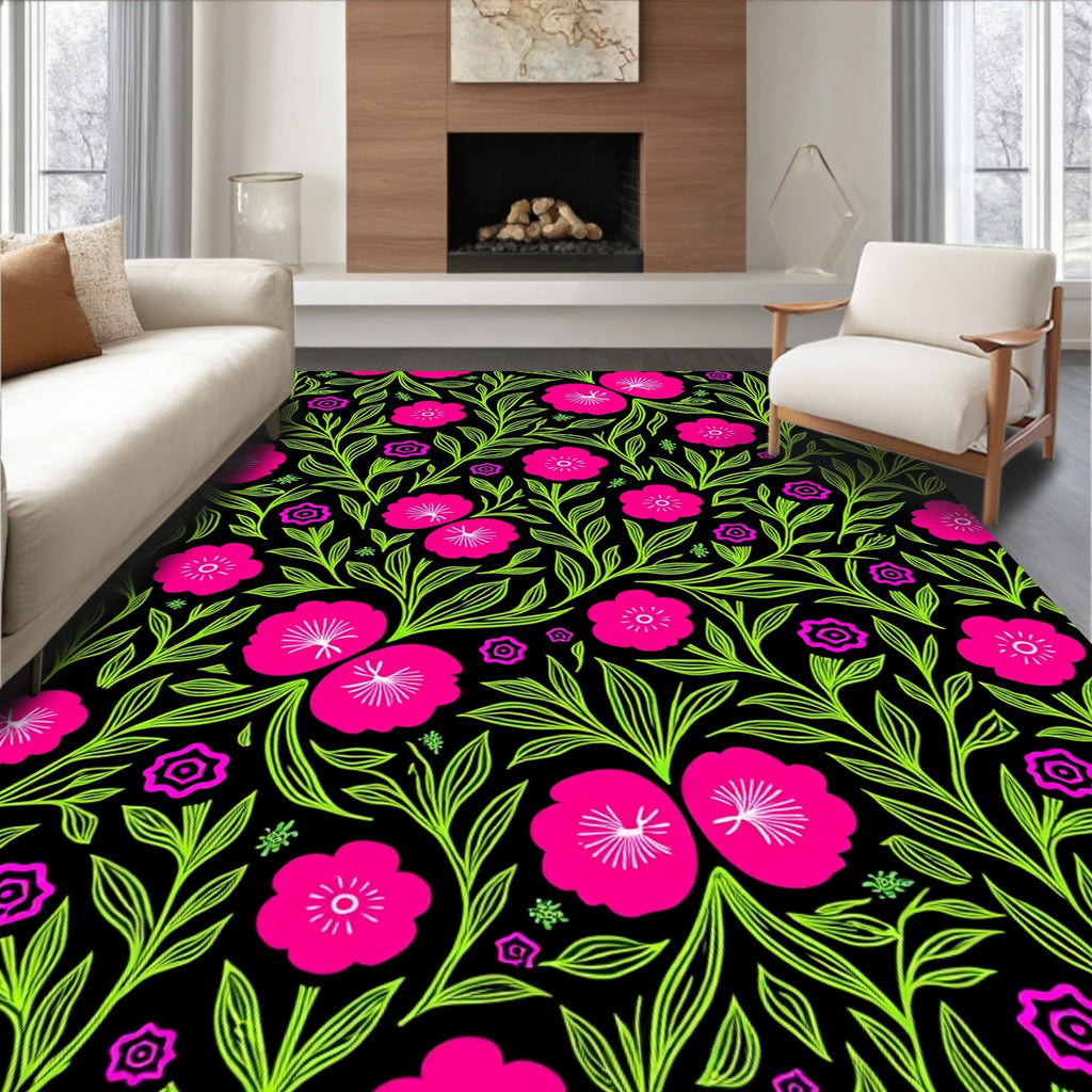 Bold Fuchsia Lime Floral Pattern Rug