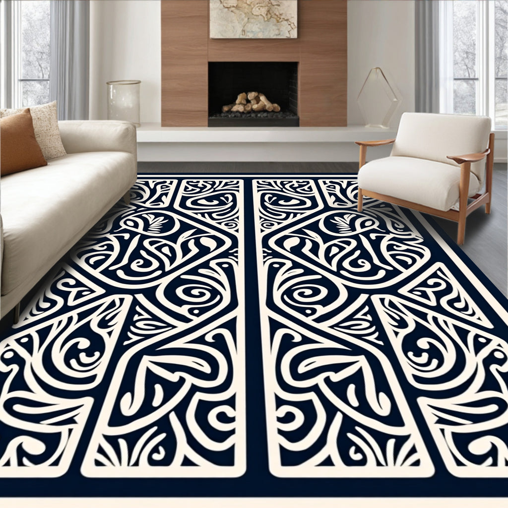 Intricate Mono Floral Swirl Pattern Rug