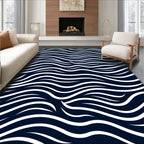 Dark Blue White Wave Pattern Rug