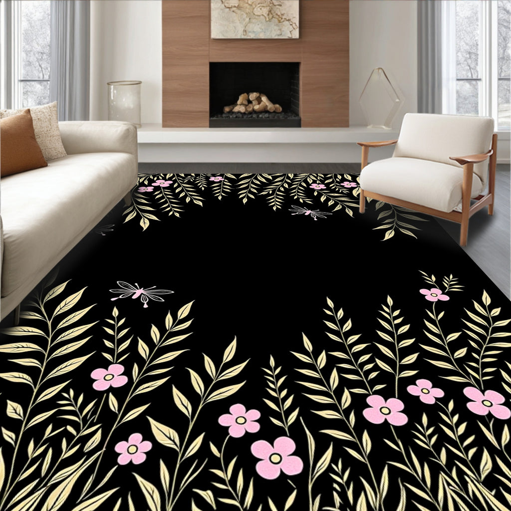 Golden Leaves and Pink Flowers Delightful Rug