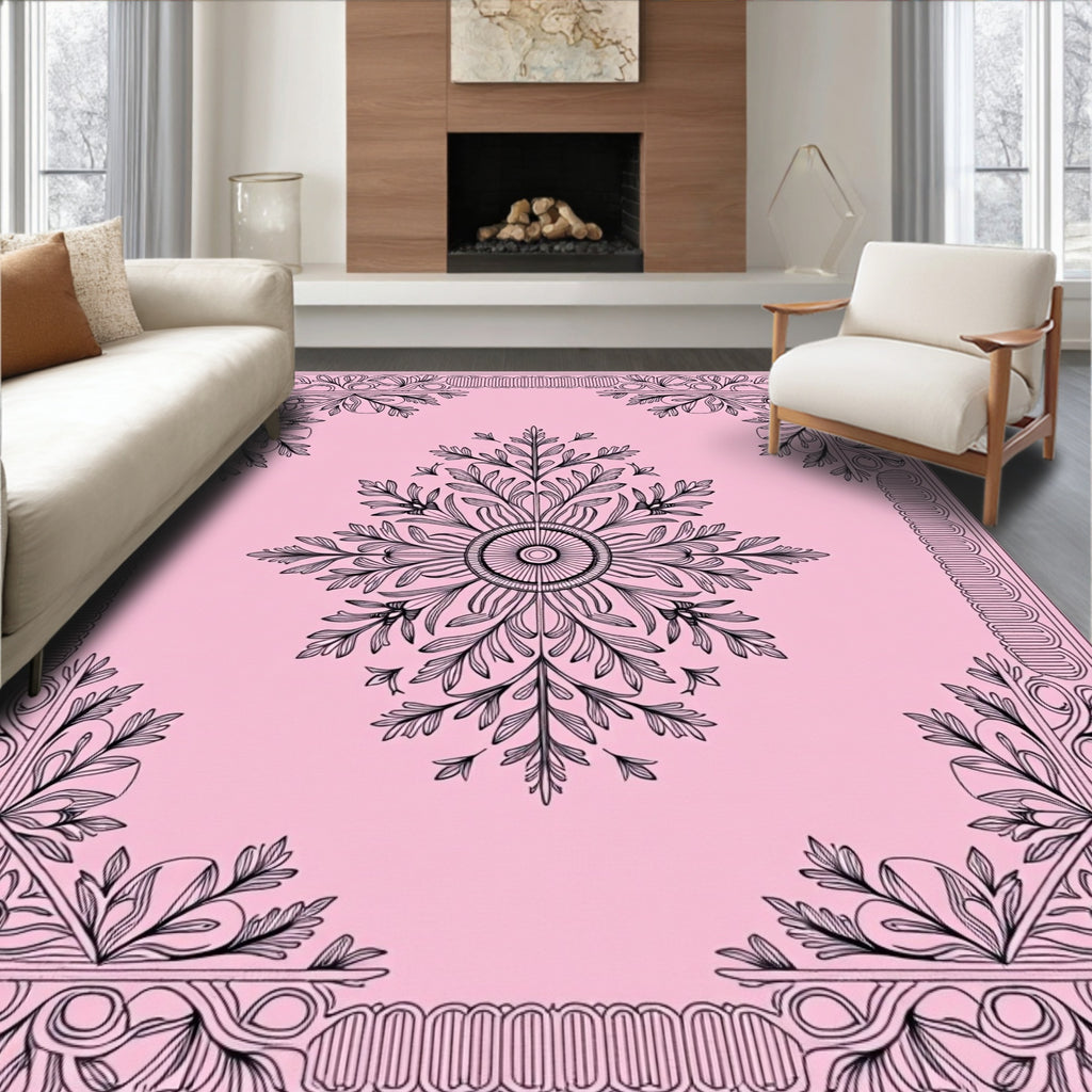 Elegant Rose Black Floral Medallion Rug