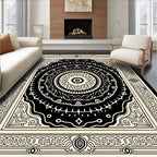 Intricate Radial Black Ivory Pattern Rug