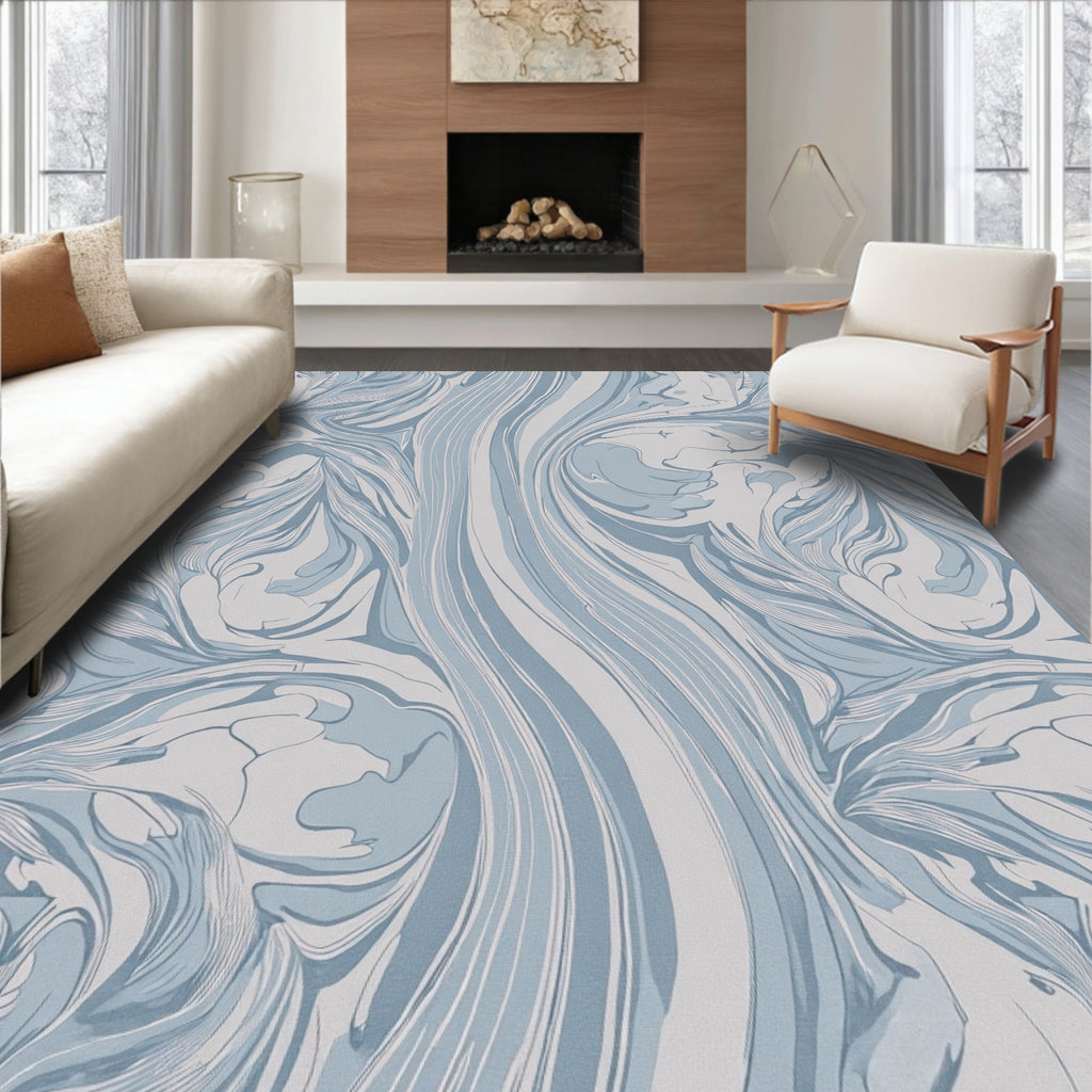 Serene Blue Swirl Pattern Design Rug