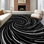 Abstract White Swirl Black Rug