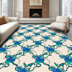 Vibrant Blue Green Floral Swirl Pattern Rug
