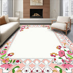 Pink Floral Whimsical Geometric Border Rug