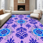 Blue Floral Medallion Patterned Violet Surface Rug