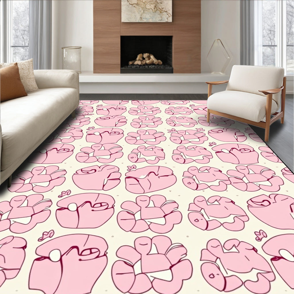 Cute Pink Floral Abstract Pattern Rug