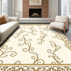 Cream and Gold Vine Pattern Border Rug