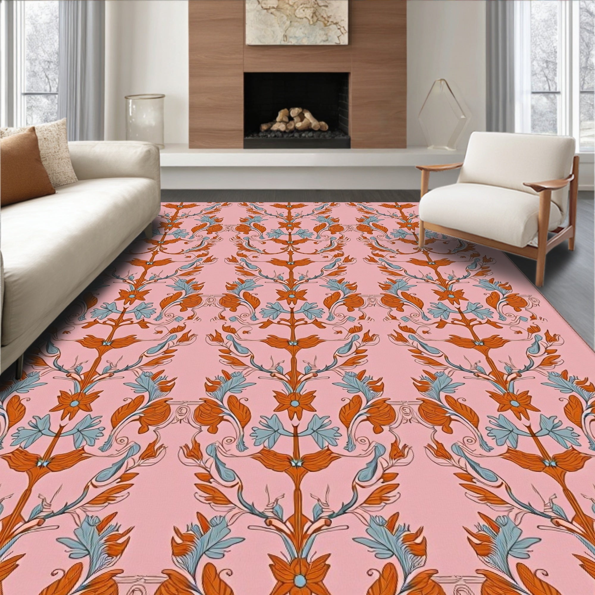 Ornate Floral Vine Pattern Design Rug