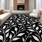 Black White Leafy Vine Pattern Rug