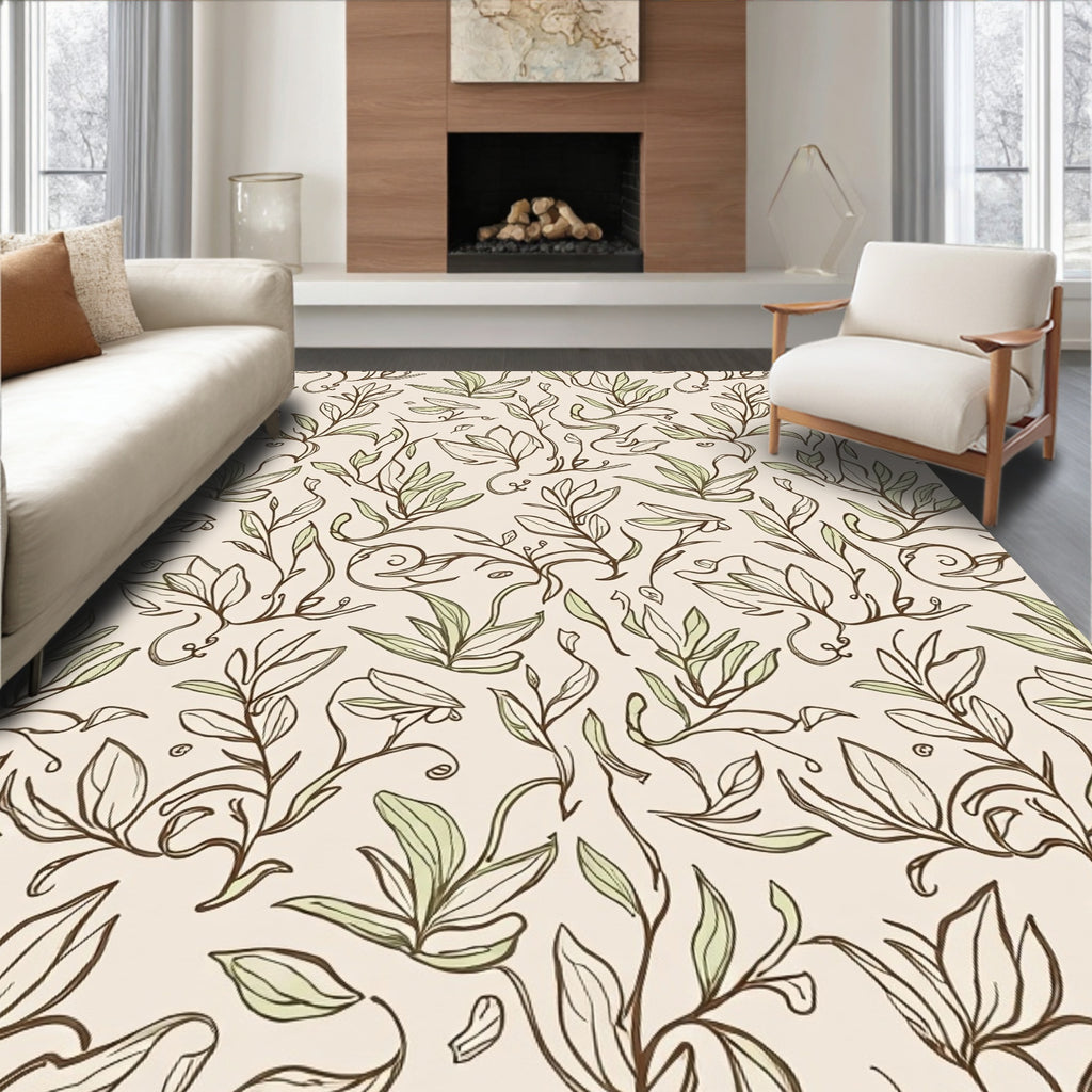 Botanical Vine Sketch Pattern Rug