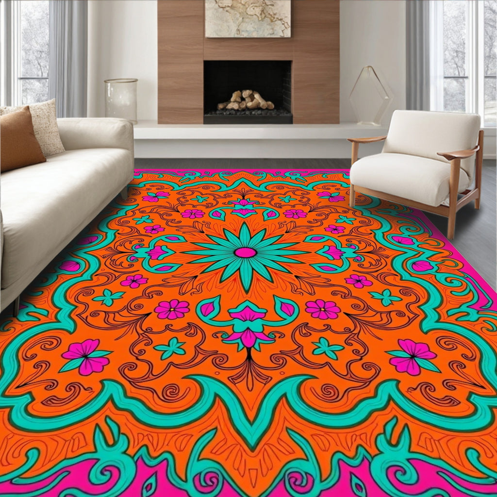 Vibrant Floral Mandala Pattern Rug